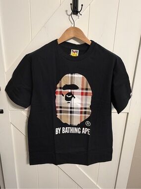 New BAPE A Bathing Ape Plaid Ape Head Graphic T-Shirt XL Black 100% cotton